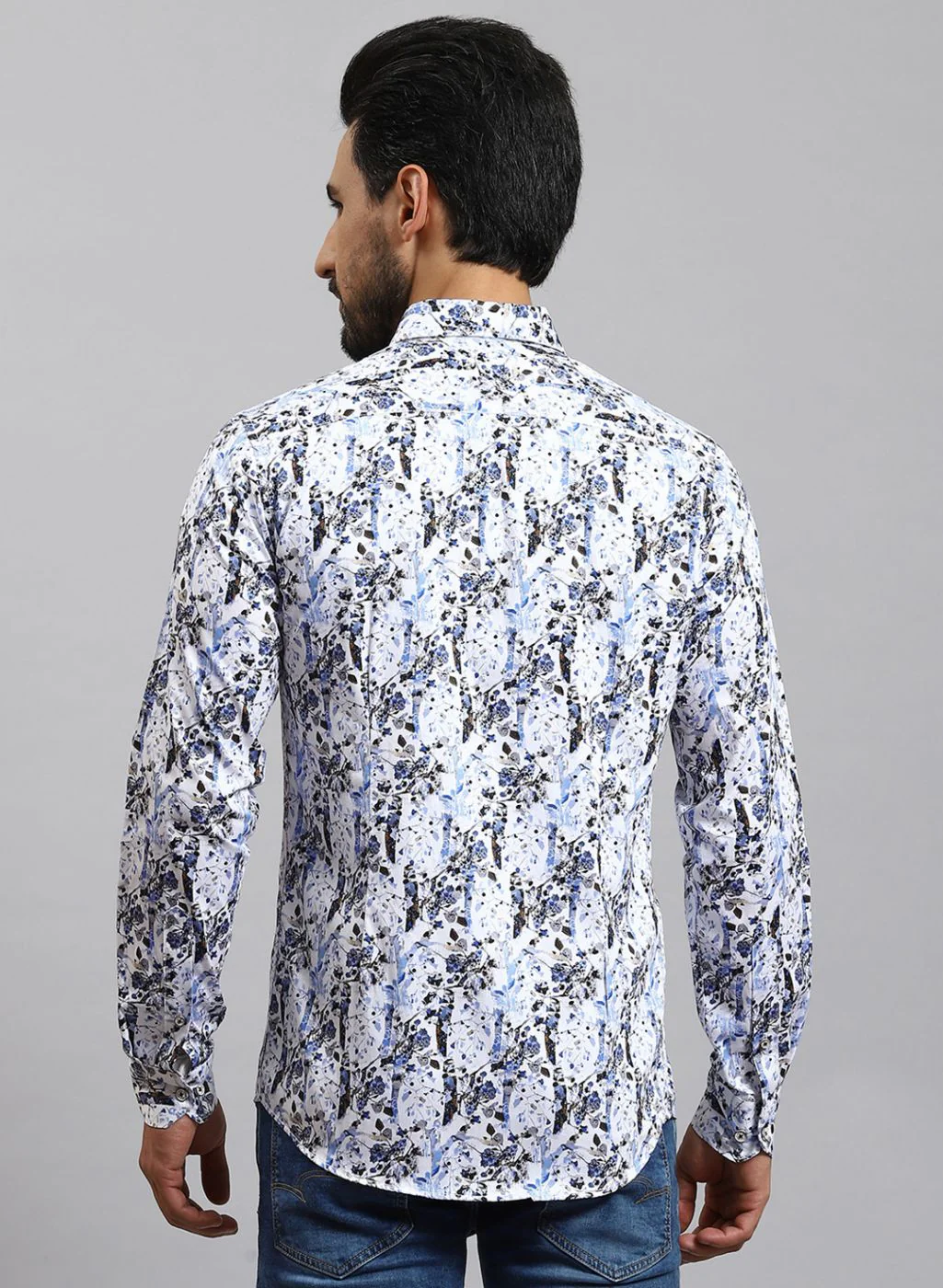 Men Blue Printed Pure Cotton Shirt - Image 5