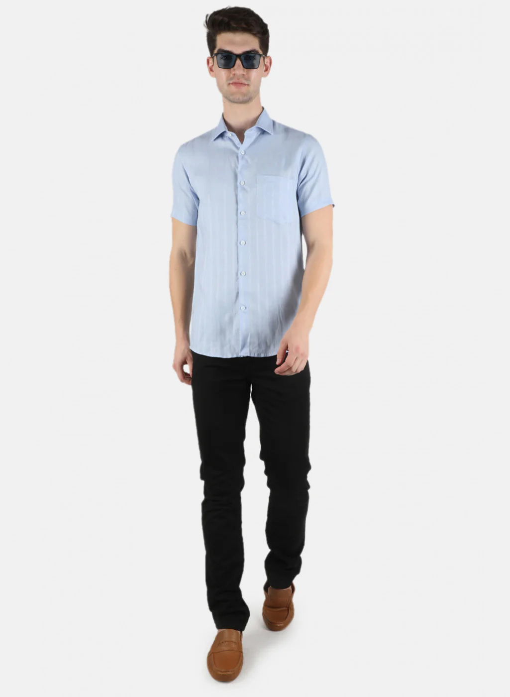 Men Blue Printed Linen Shirt - Image 4