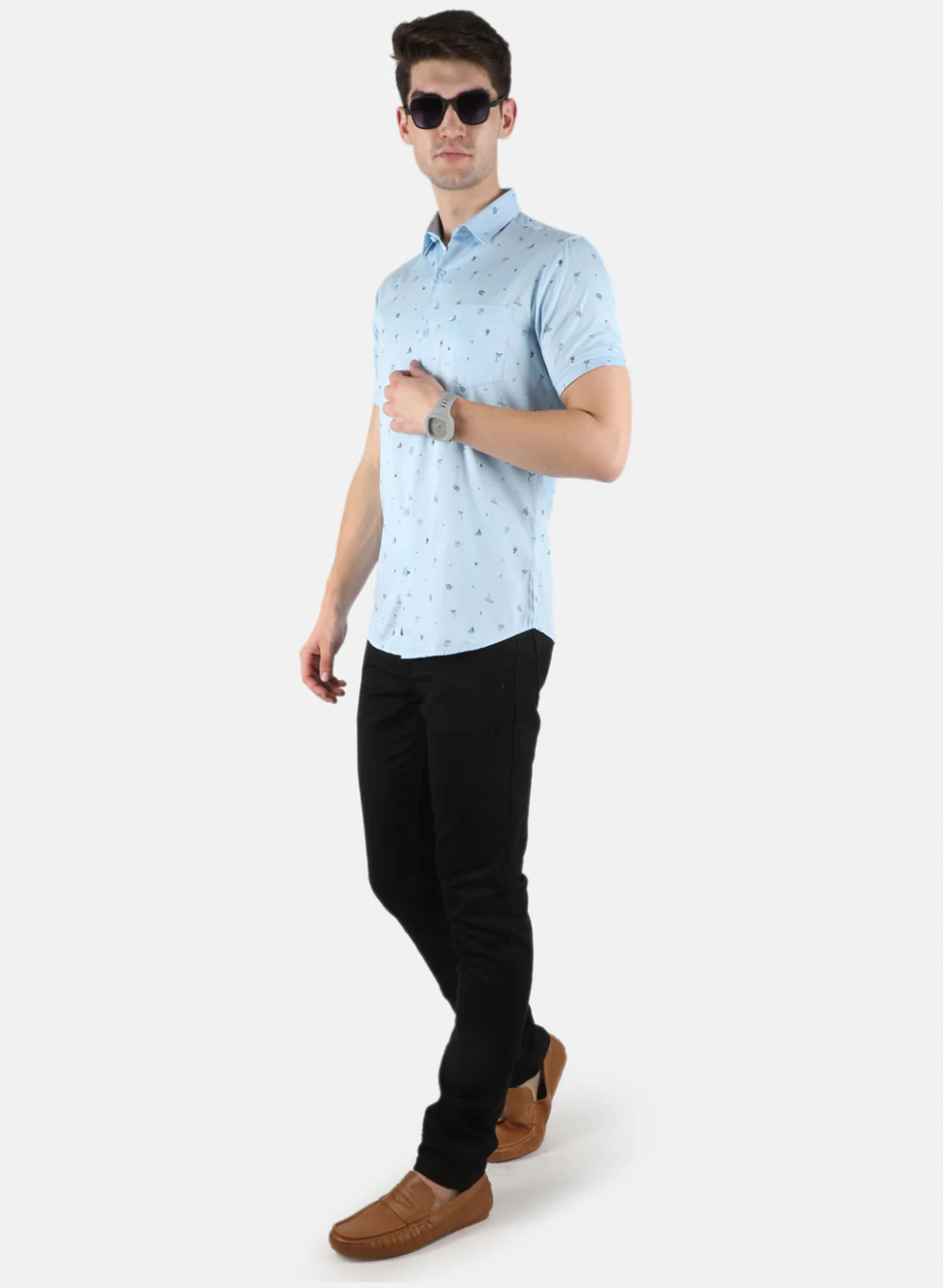 Men Blue Printed Shirt - Image 4
