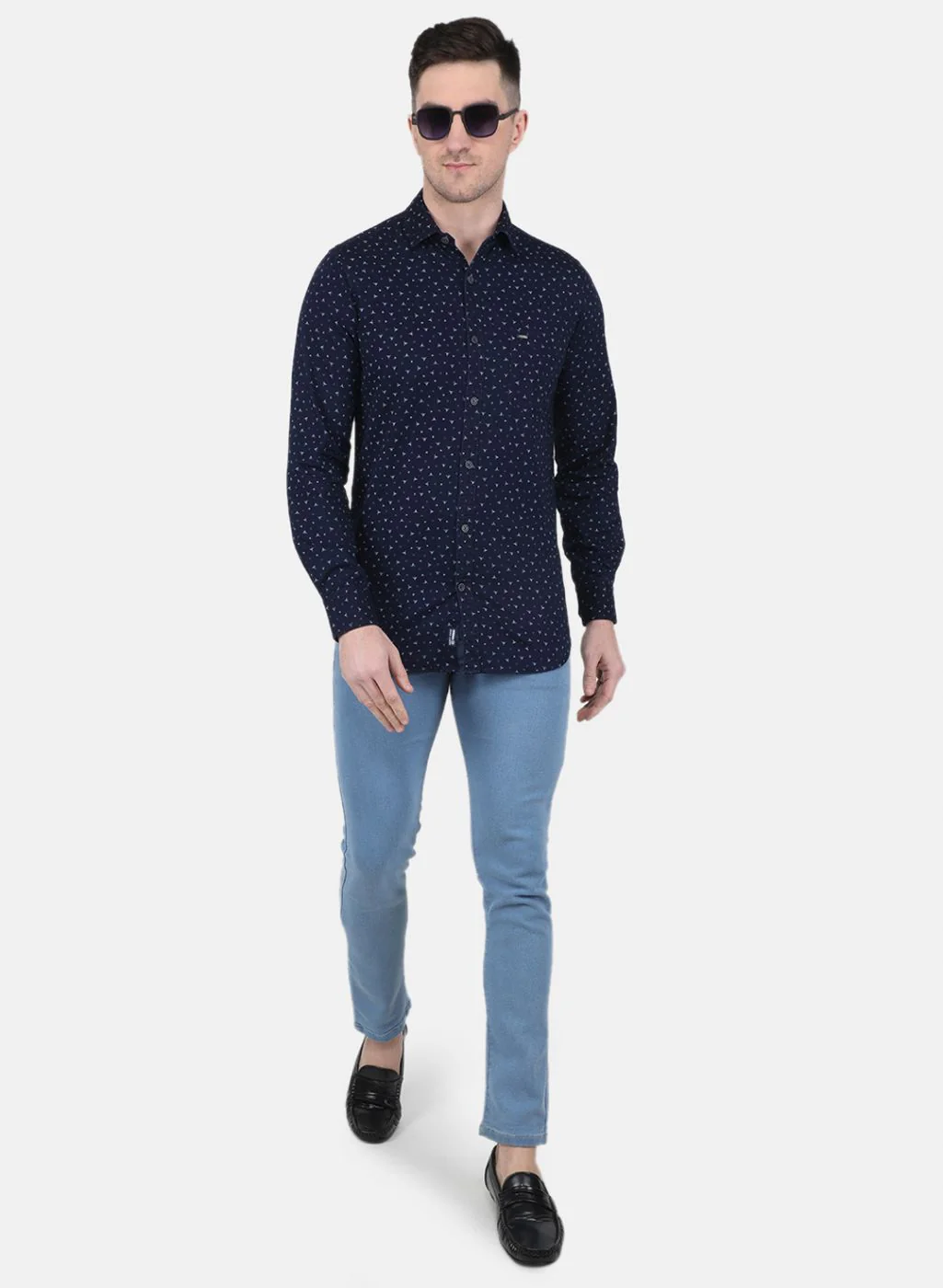 Men Blue Printed Shirt - Image 4