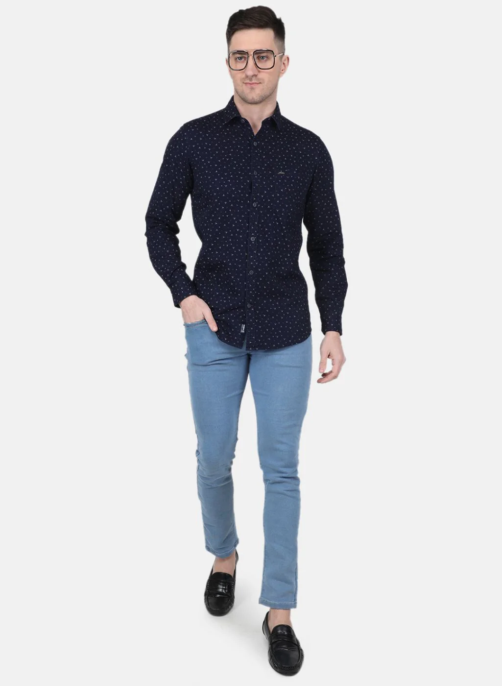 Men Blue Printed Shirt - Image 4