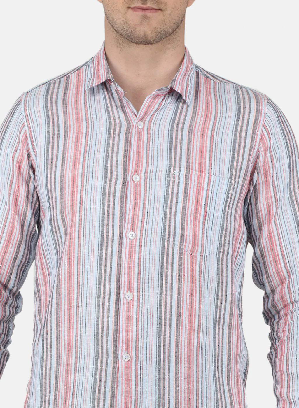 Men Blue Printed Linen Shirt - Image 5