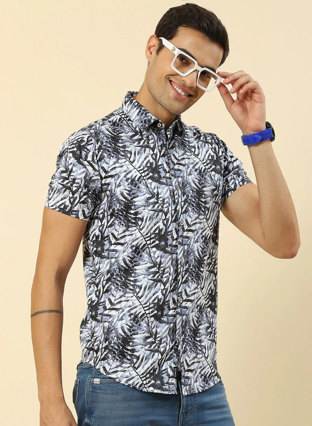 Men Blue Printed Shirt - Image 4