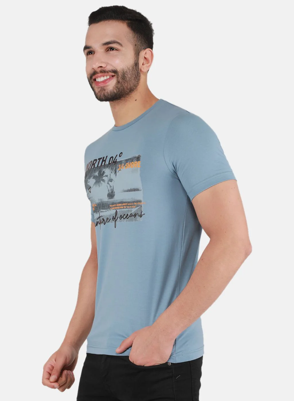 Men Blue Printed T-Shirt - Image 2