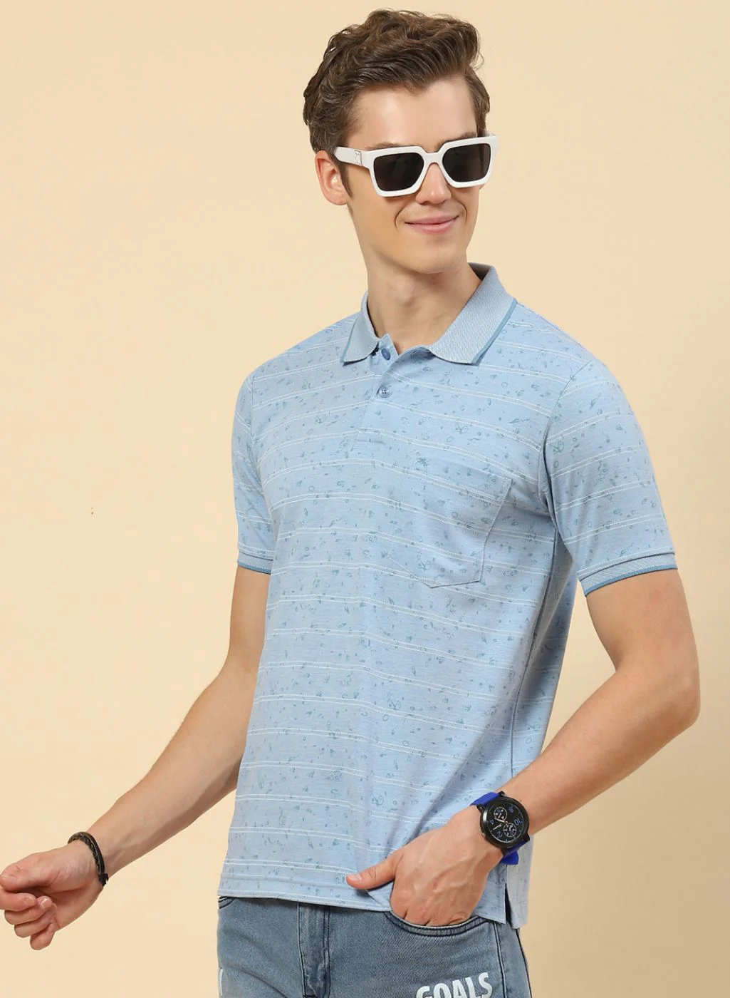 Men Blue Printed T-Shirt - Image 2