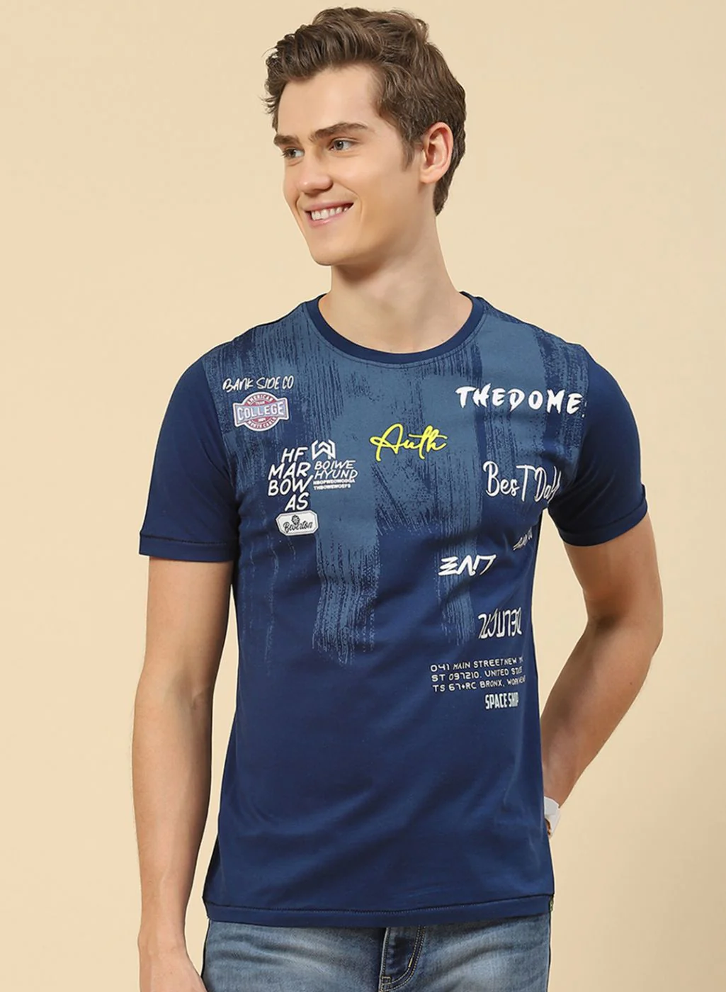 Men Blue Printed T-Shirt - Image 2