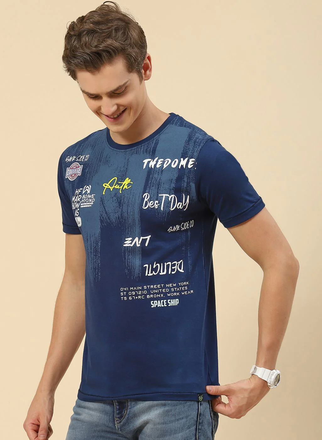 Men Blue Printed T-Shirt - Image 3
