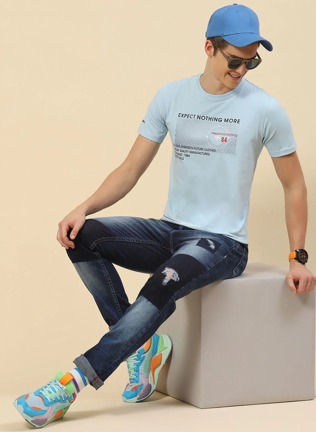Men Blue Printed T-Shirt - Image 2
