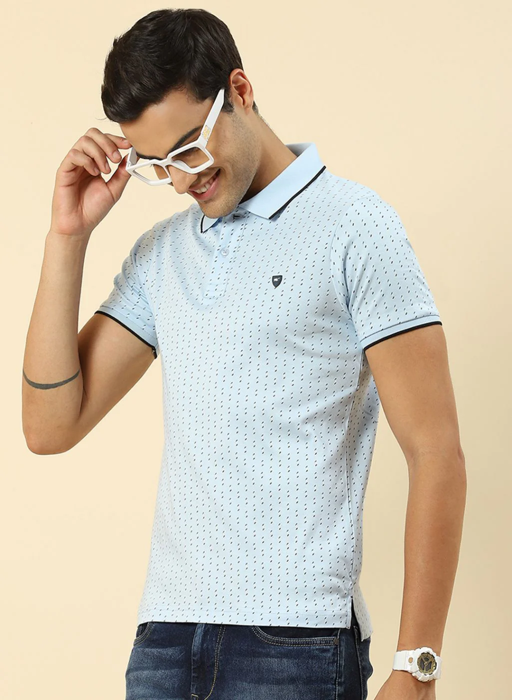 Men Blue Printed T-Shirt - Image 2
