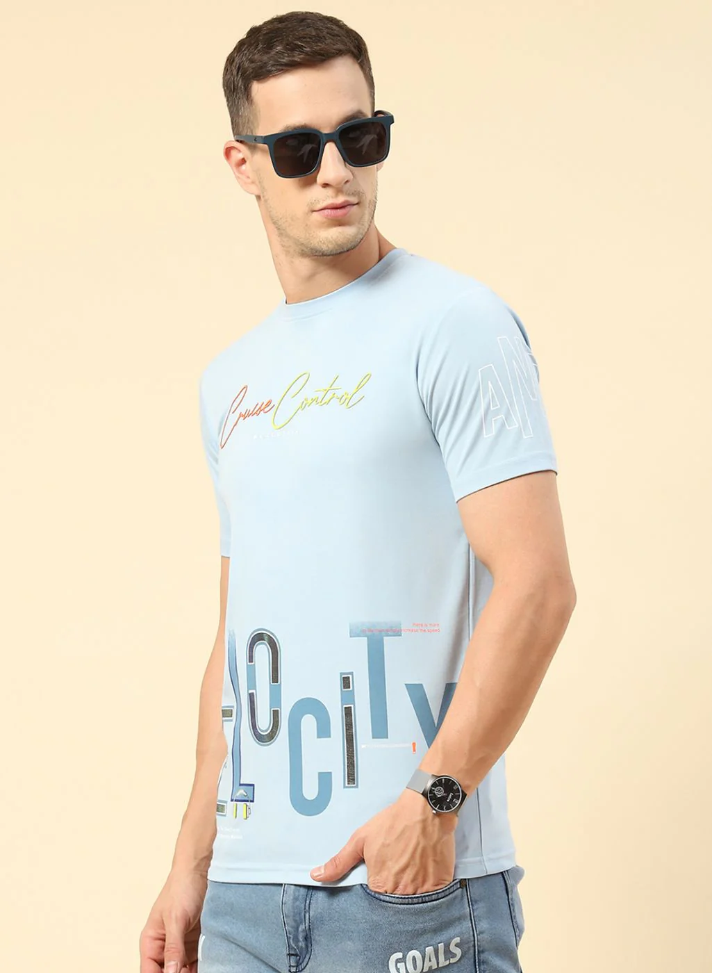 Men Blue Printed T-Shirt - Image 2