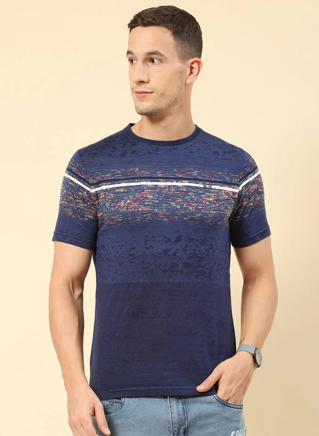 Men Blue Printed T-Shirt - Image 2