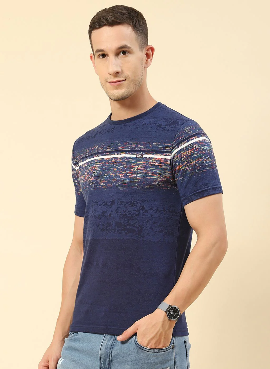 Men Blue Printed T-Shirt - Image 3