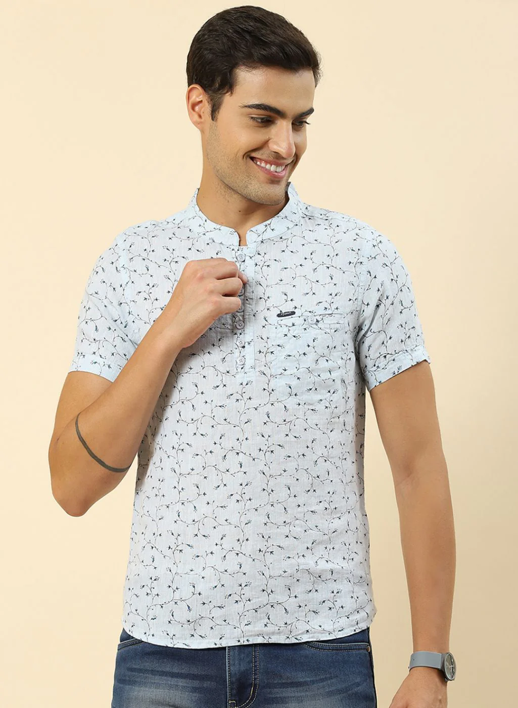 Men Blue Printed T-Shirt - Image 2