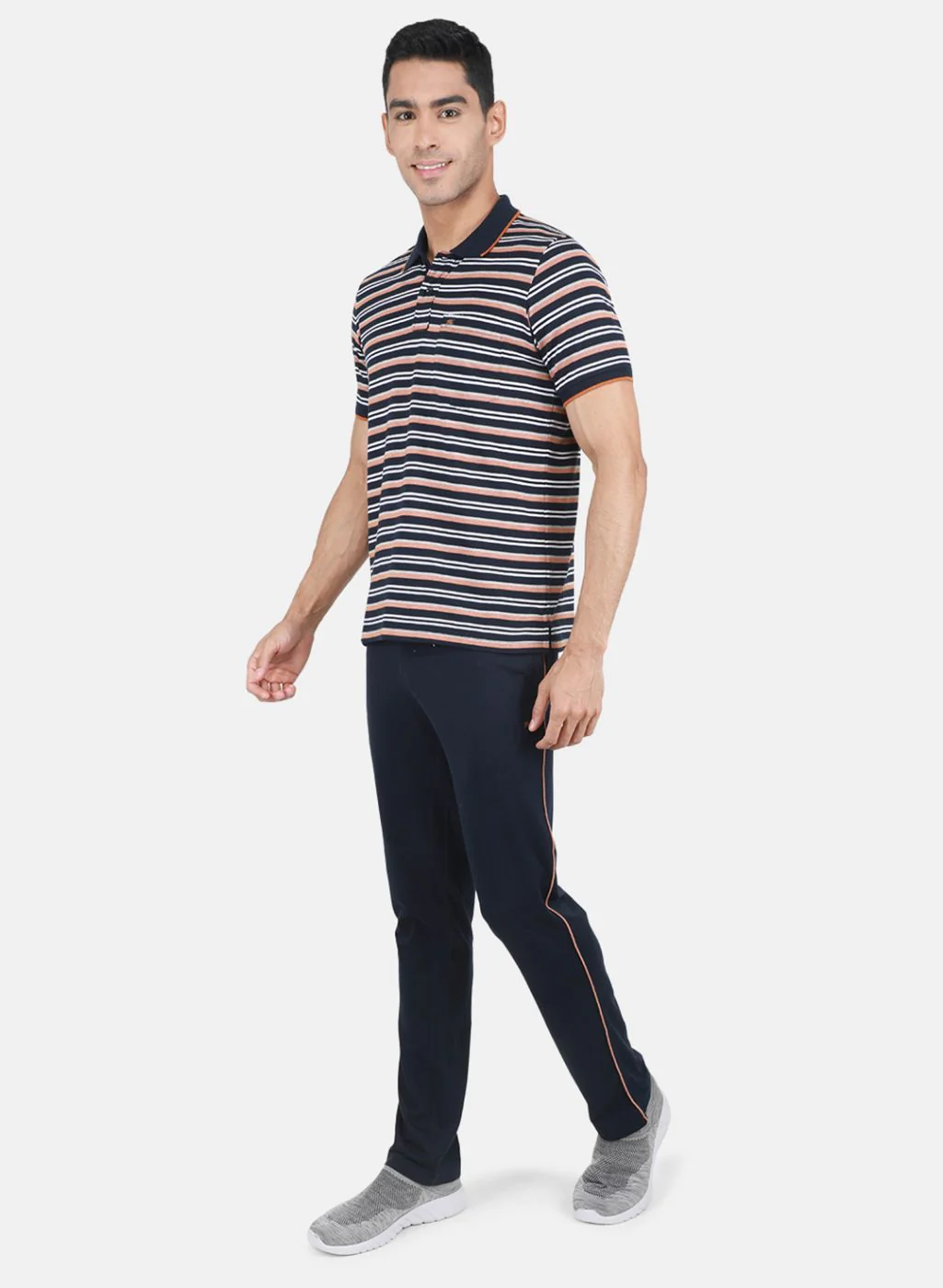 Men Blue & Rust Orange Stripe Lower Set - Image 2