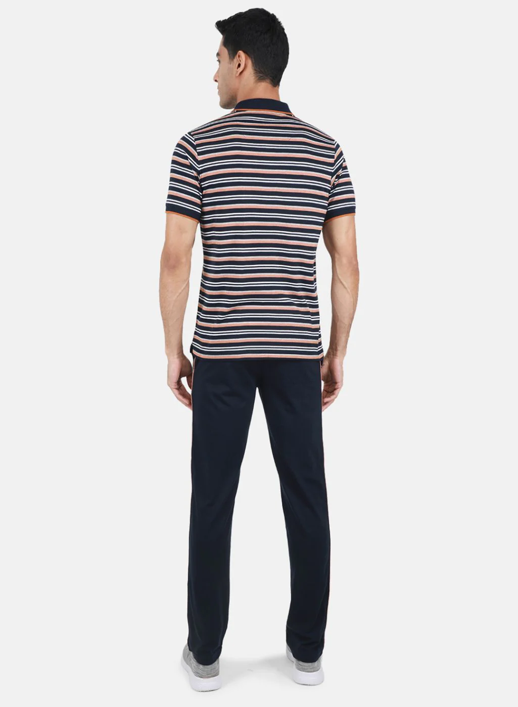 Men Blue & Rust Orange Stripe Lower Set - Image 3
