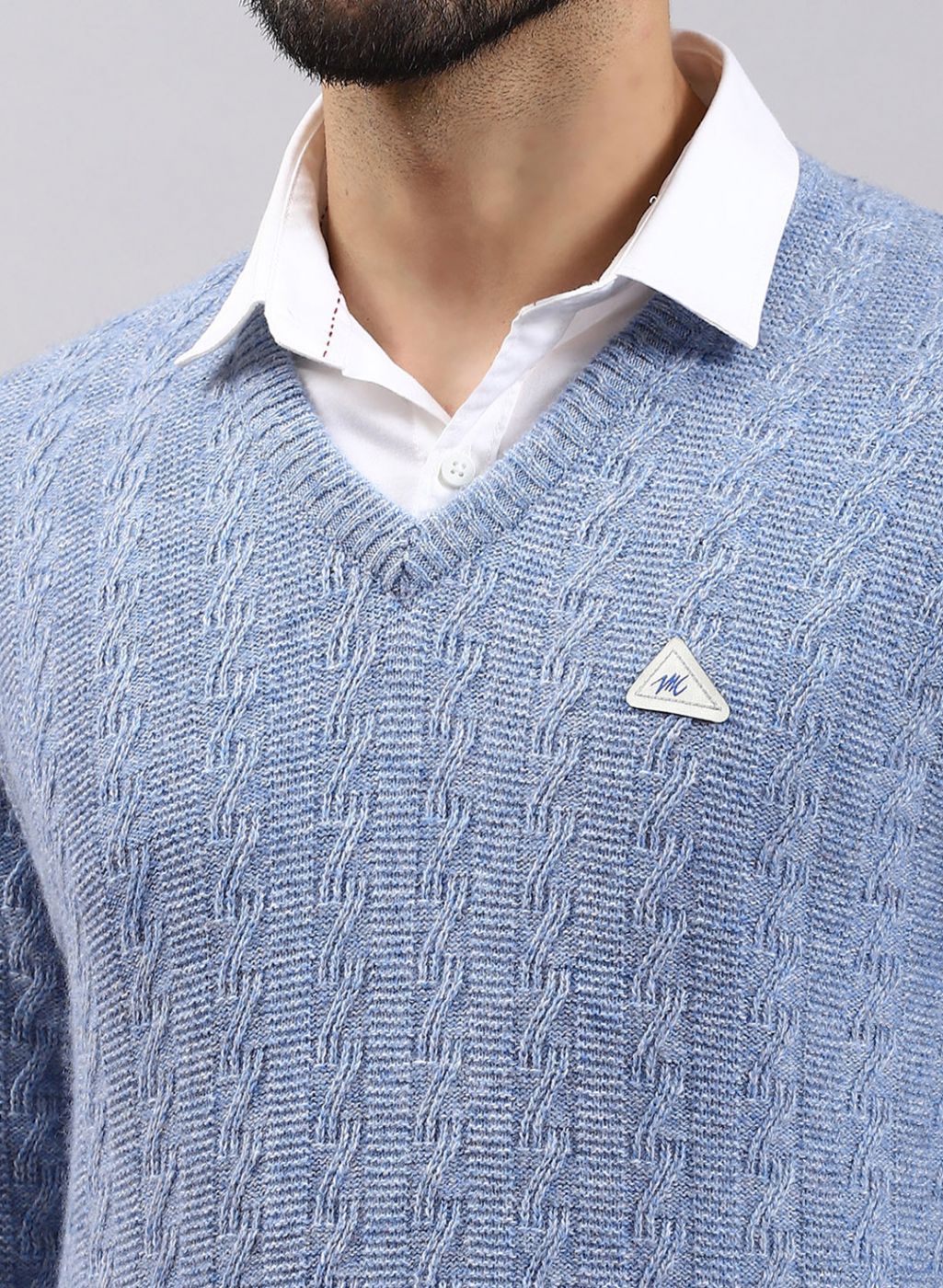 Men Blue Self Design Lamb wool Pullover - Image 6