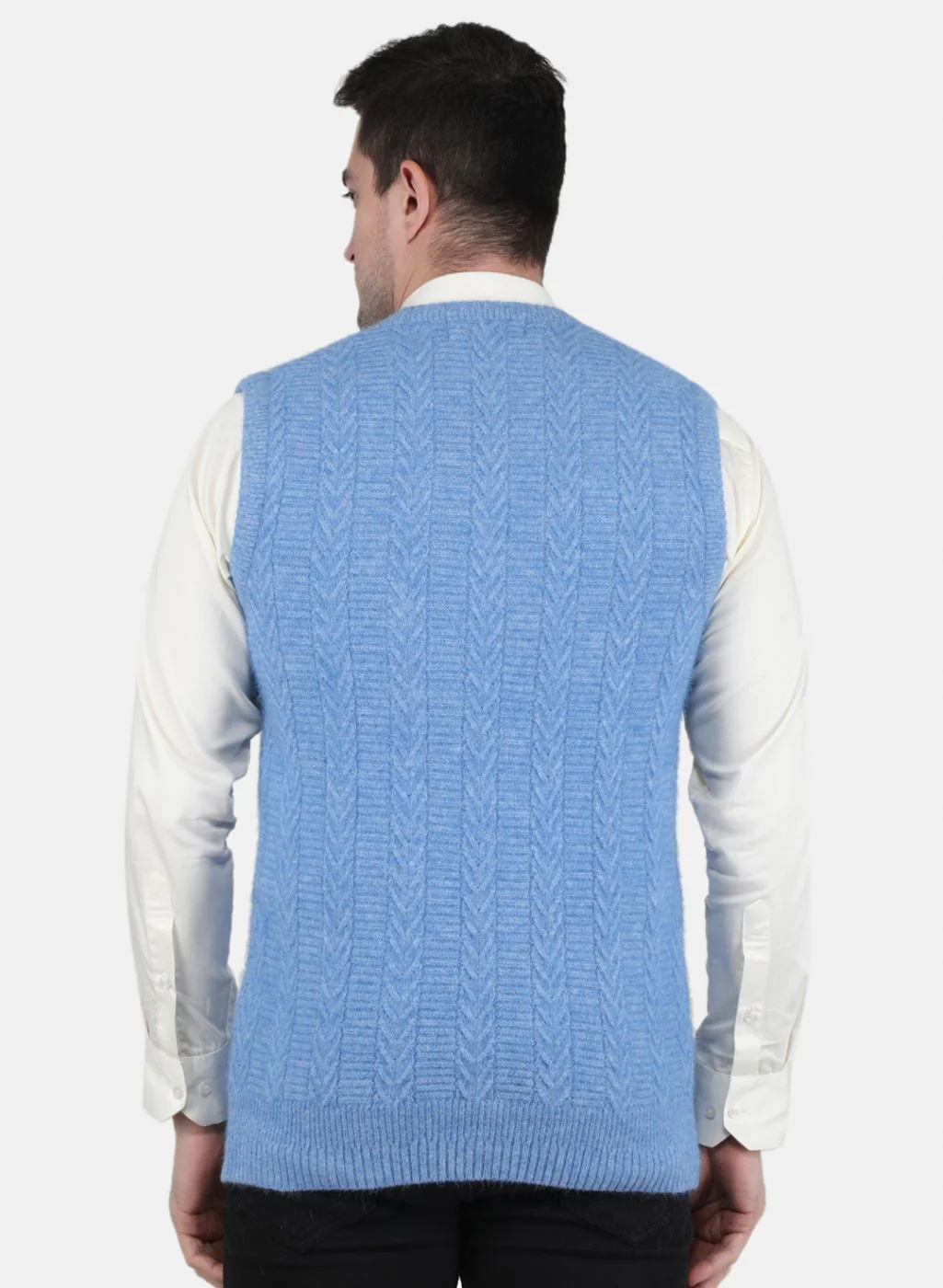 Men Blue Self Design Sweater - Image 3