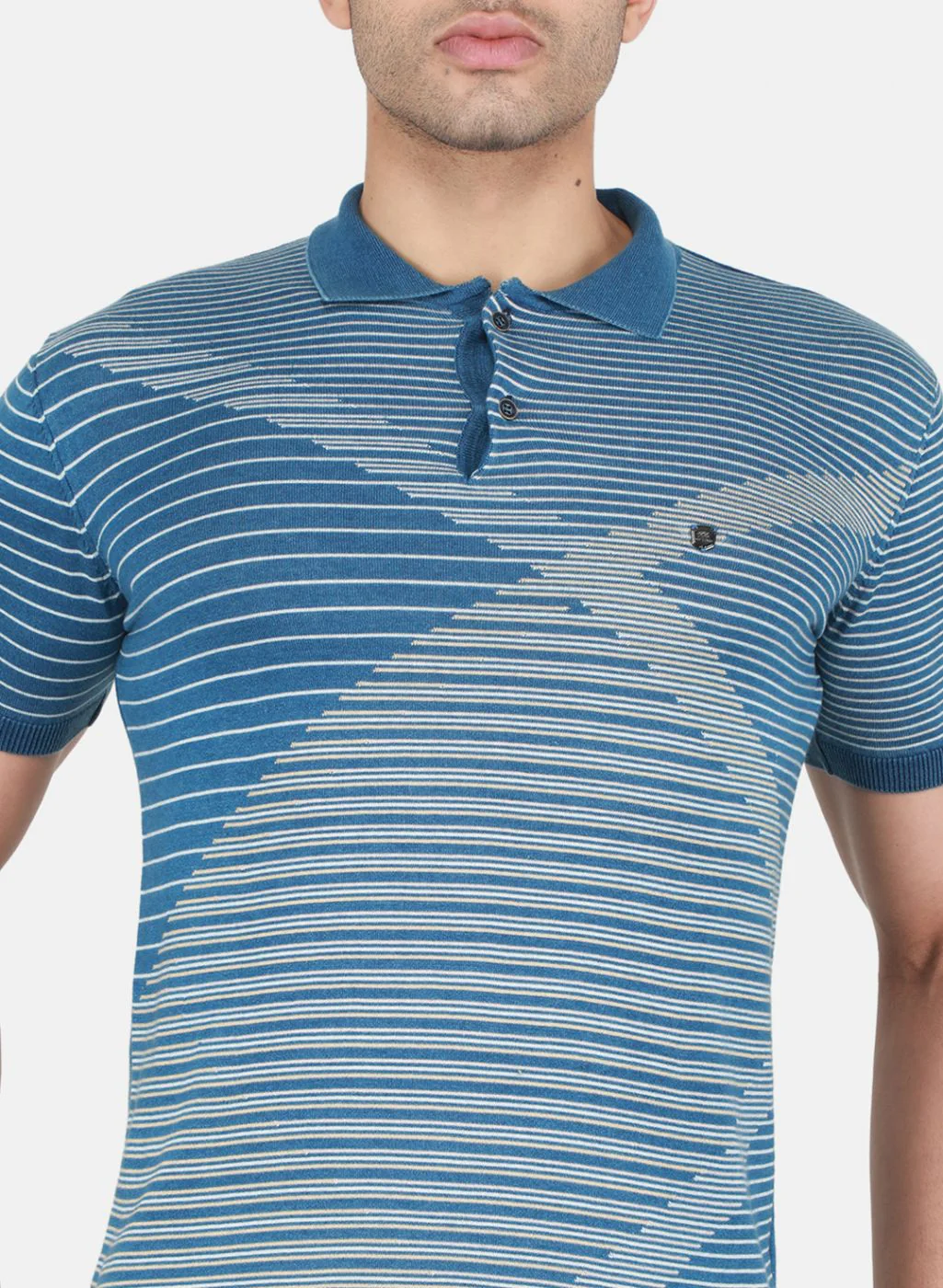 Men Blue Self Design T-Shirt - Image 5