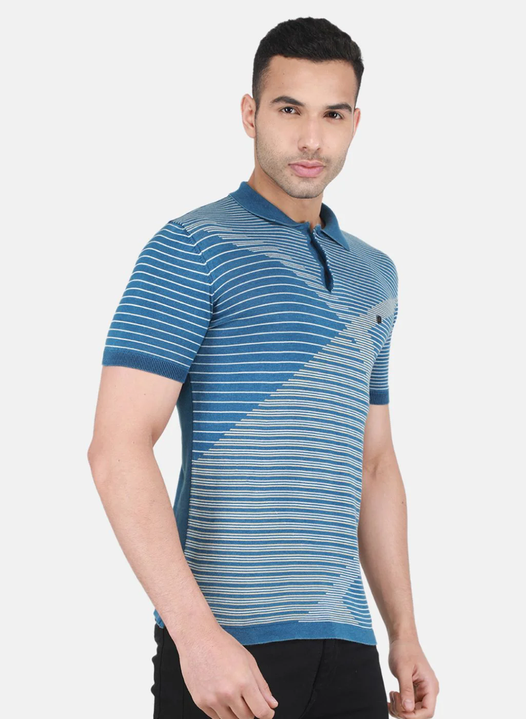 Men Blue Self Design T-Shirt - Image 6
