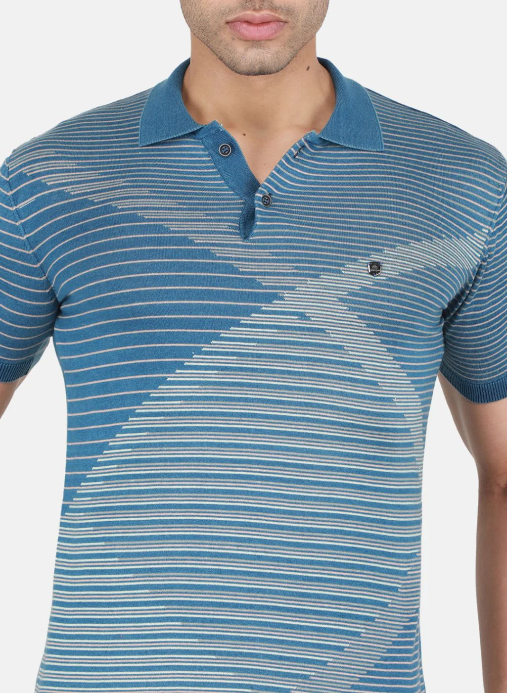 Men Blue Self Design T-Shirt - Image 5
