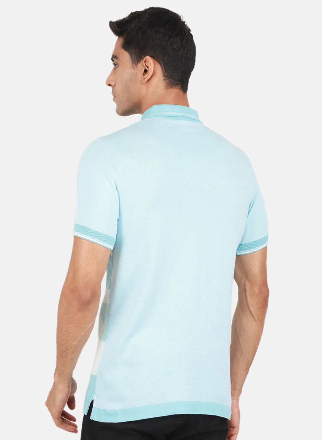 Men Blue Self Design T-Shirt - Image 3