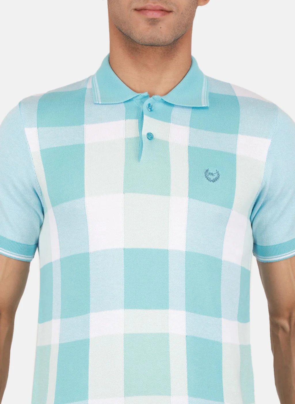 Men Blue Self Design T-Shirt - Image 5
