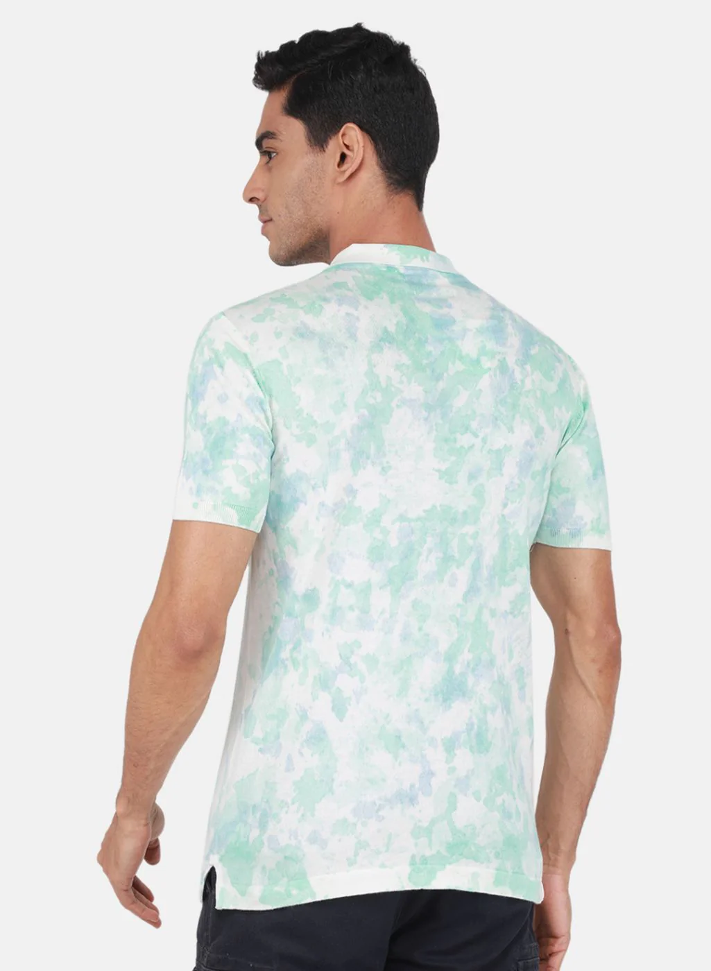 Men Blue Self Design T-Shirt - Image 3