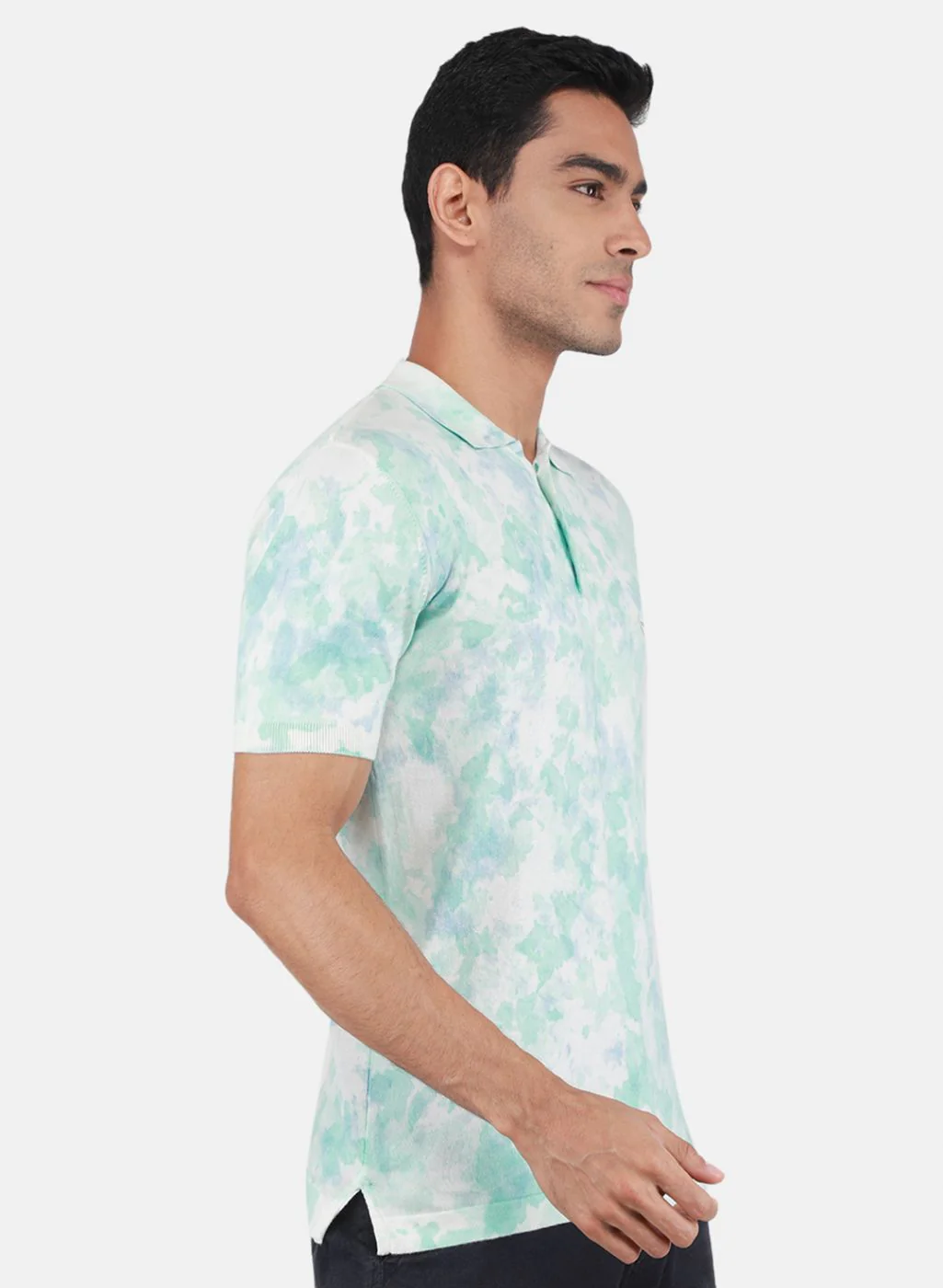 Men Blue Self Design T-Shirt - Image 6
