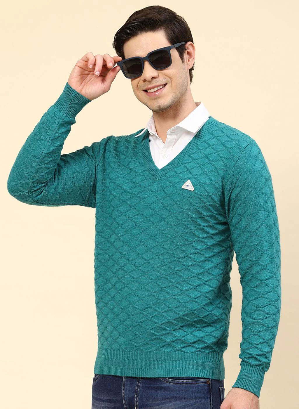 Men Blue Self Design Wool blend Pullover - Image 3