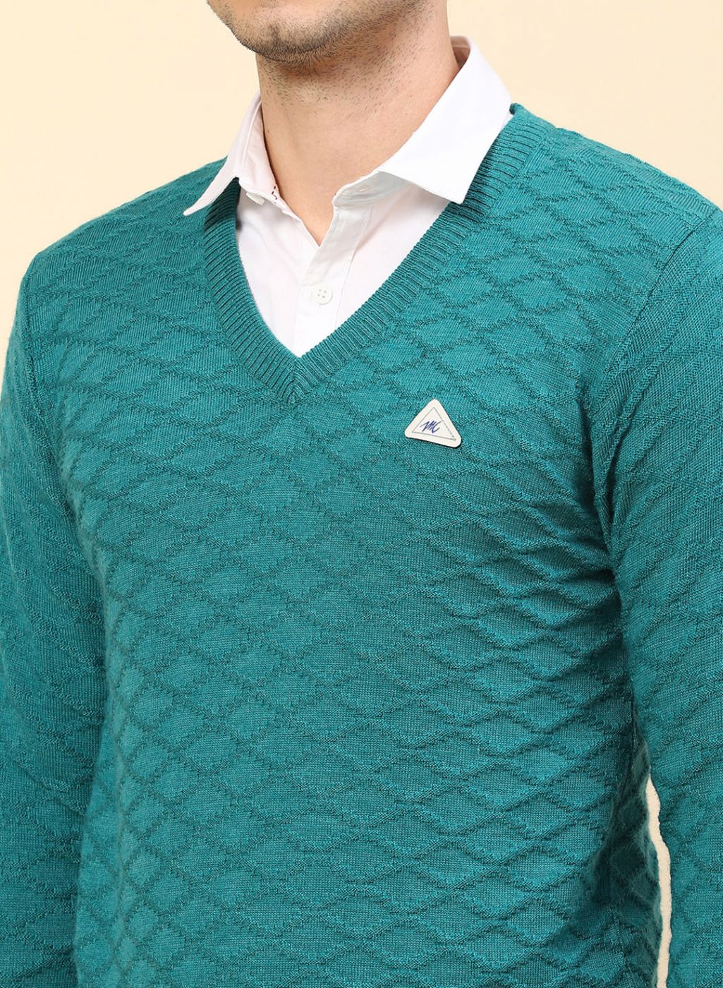Men Blue Self Design Wool blend Pullover - Image 6