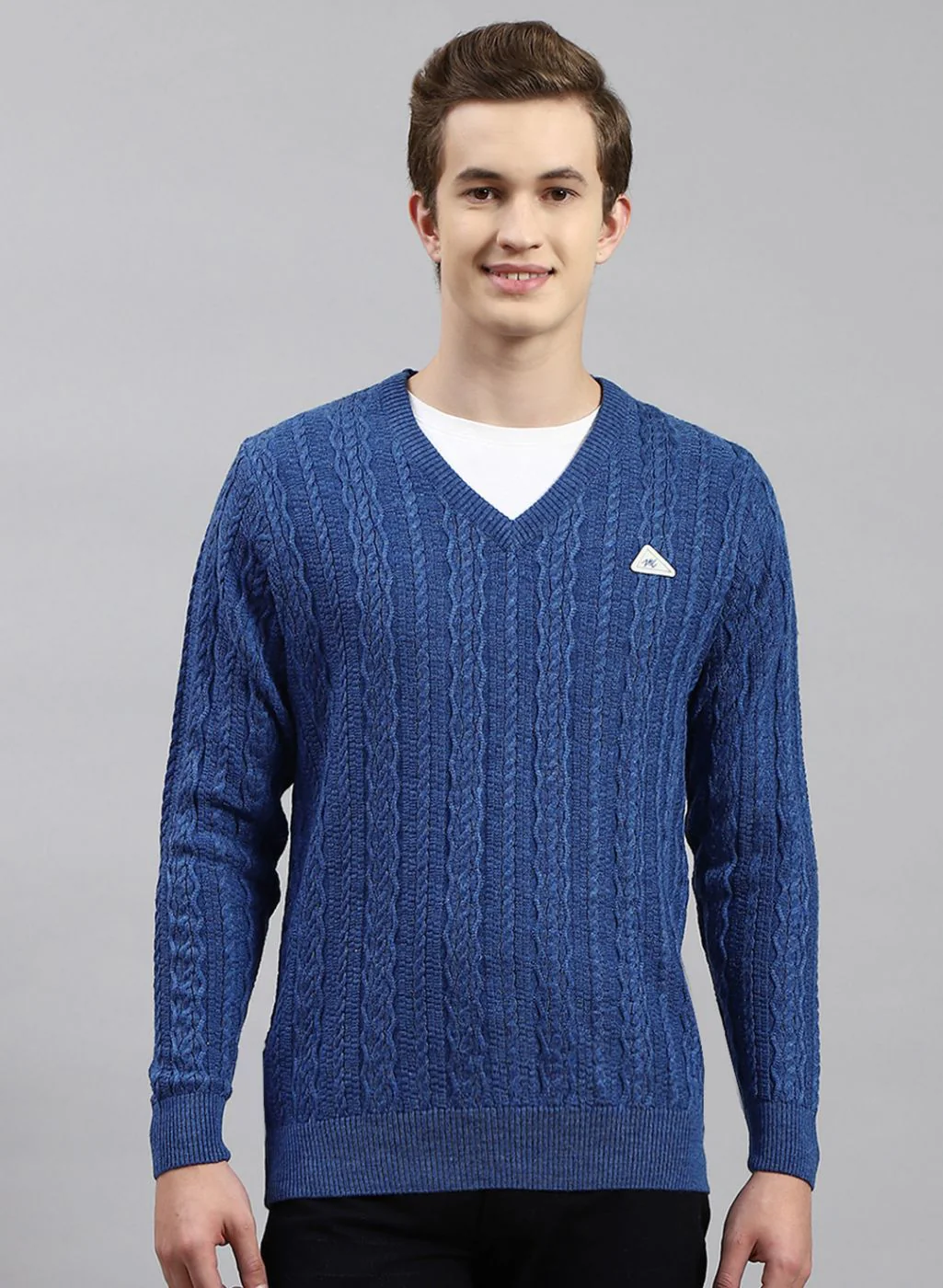 Men Blue Self Design Wool blend Pullover - Image 2