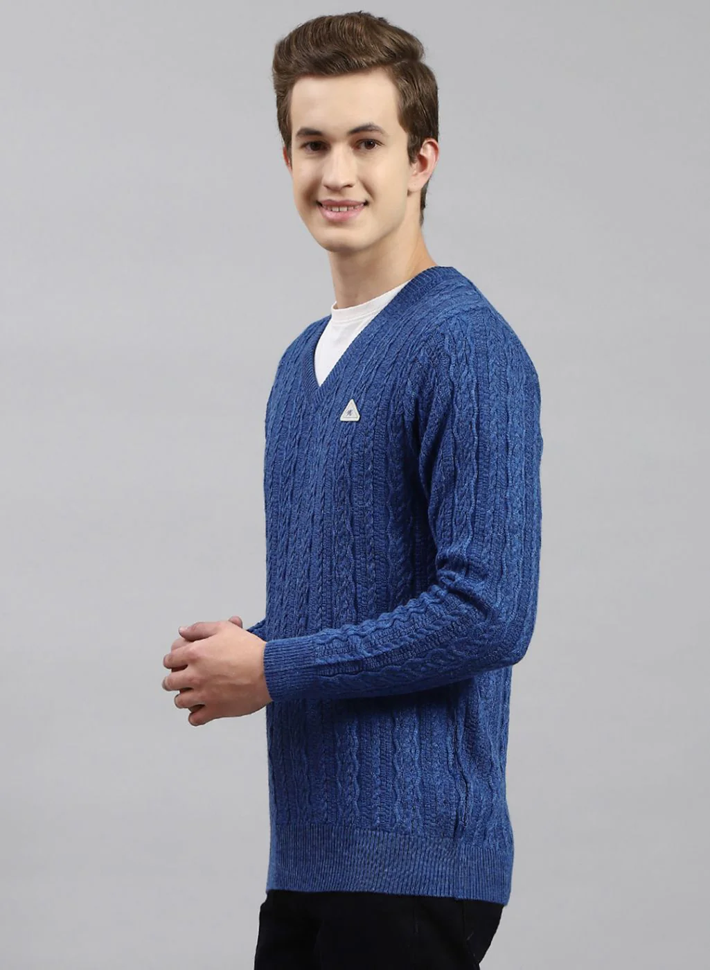 Men Blue Self Design Wool blend Pullover - Image 3