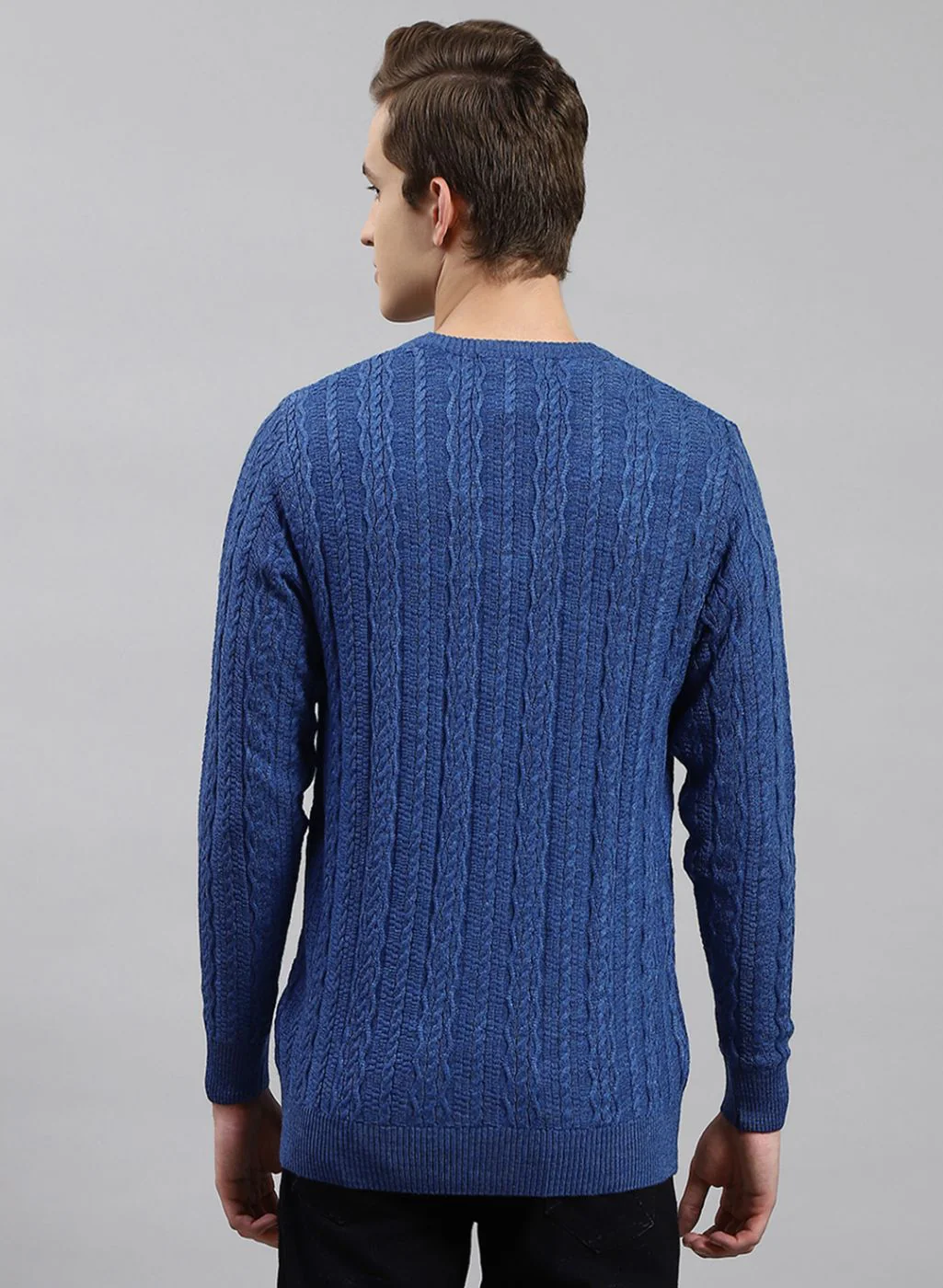 Men Blue Self Design Wool blend Pullover - Image 5
