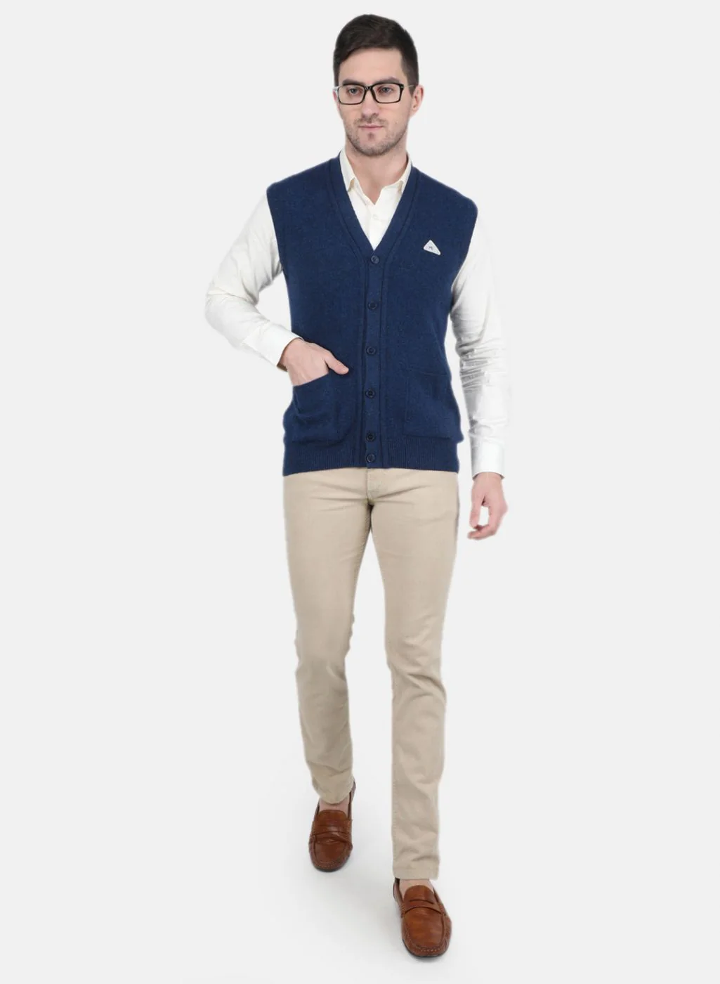 Men Blue Solid Cardigan - Image 4