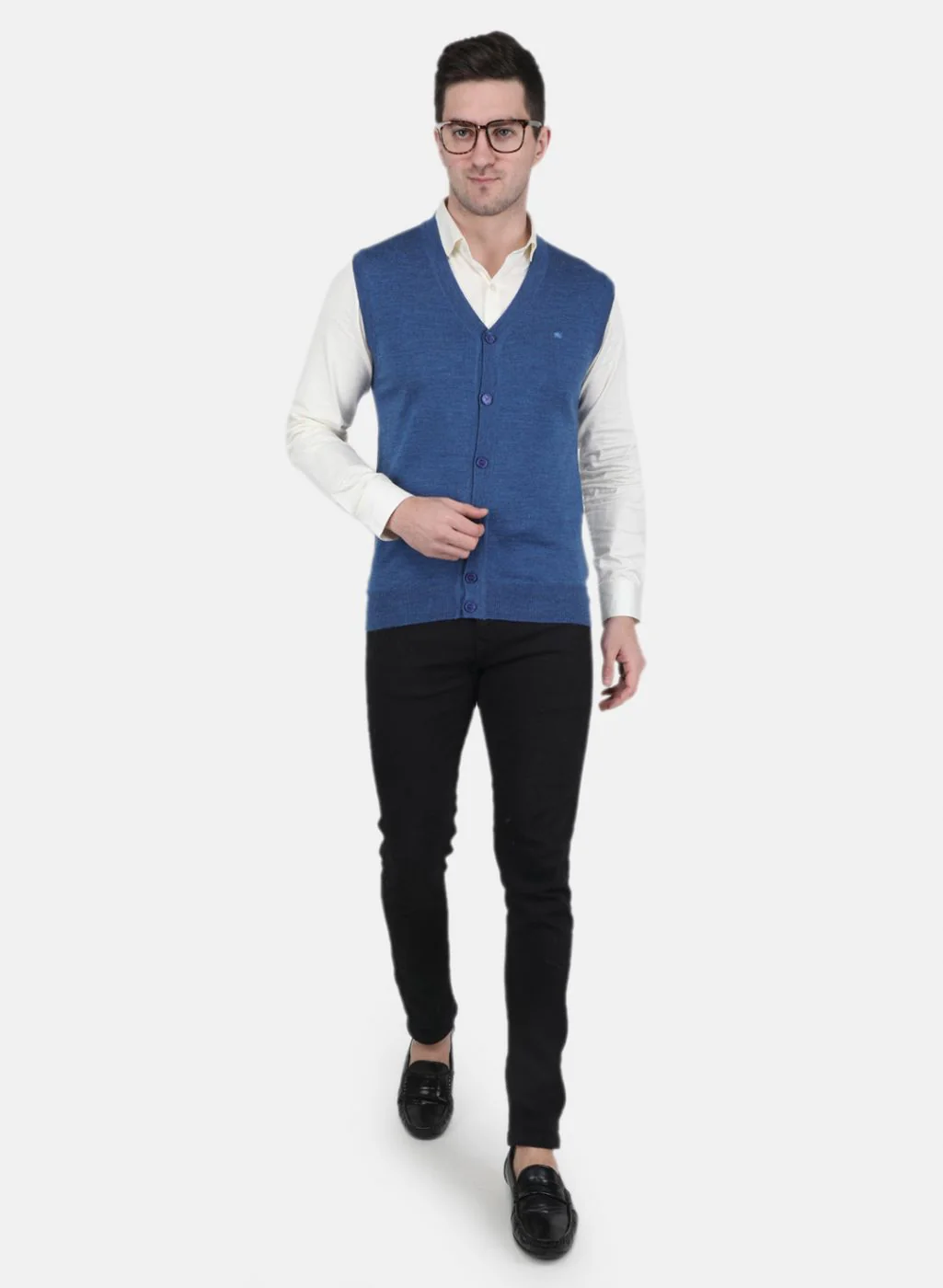 Men Blue Solid Cardigan - Image 4