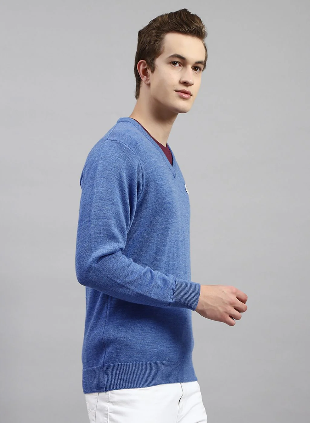 Men Blue Solid Pure wool Pullover - Image 4