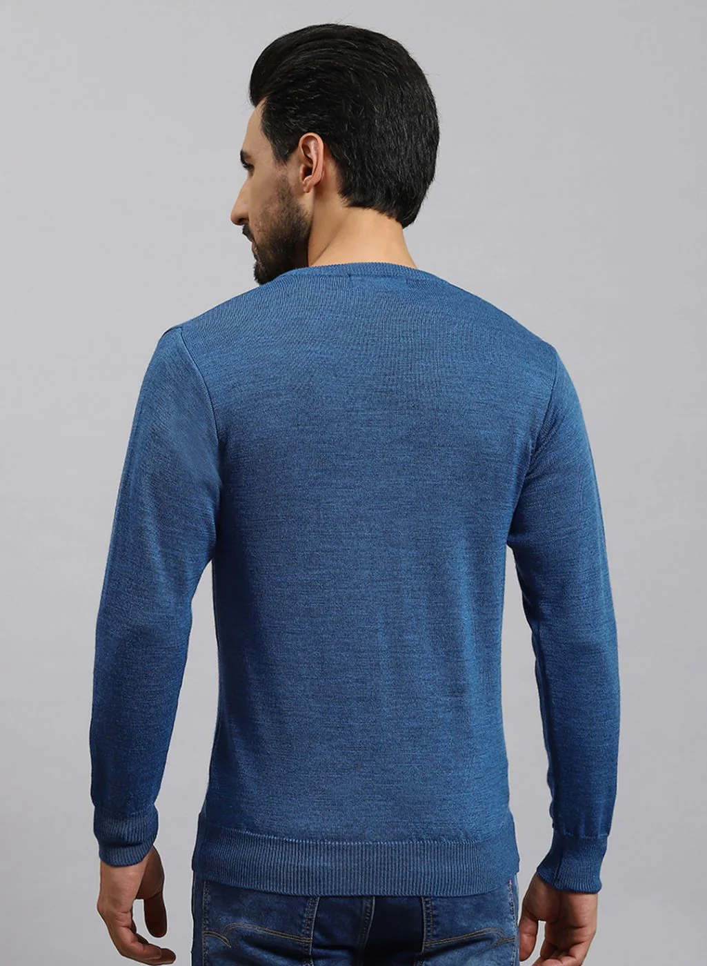 Men Blue Solid Pure wool Pullover - Image 5