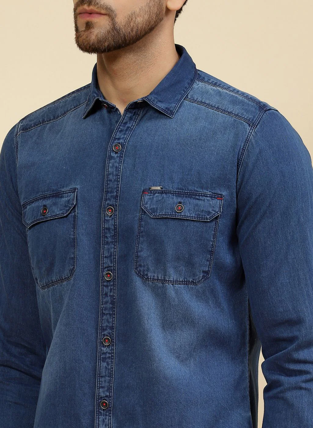 Men Blue Solid Shirt - Image 6