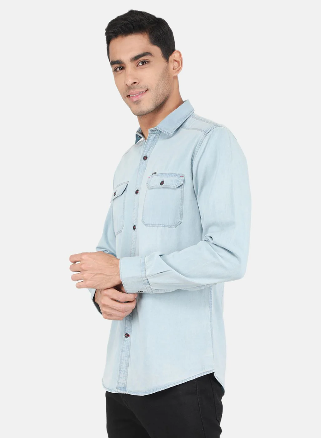 Men Blue Solid Shirt - Image 2
