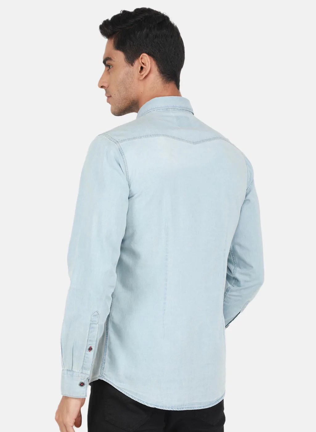 Men Blue Solid Shirt - Image 3
