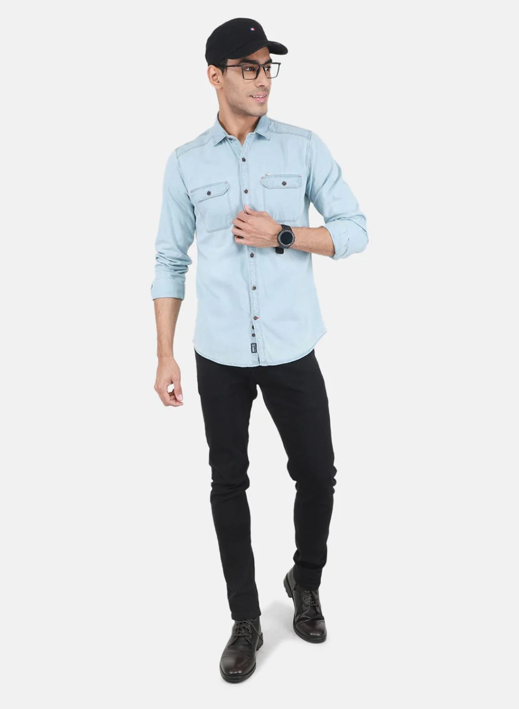 Men Blue Solid Shirt - Image 4