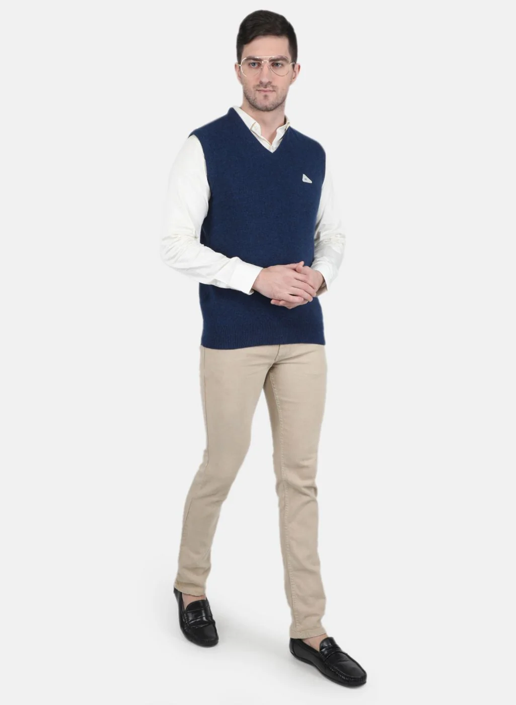 Men Blue Solid Sweater - Image 4