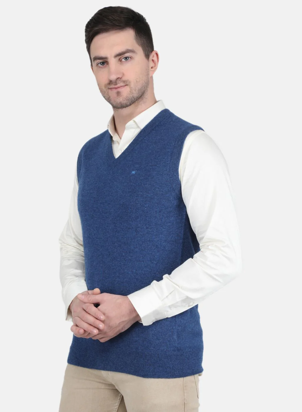 Men Blue Solid Sweater - Image 2