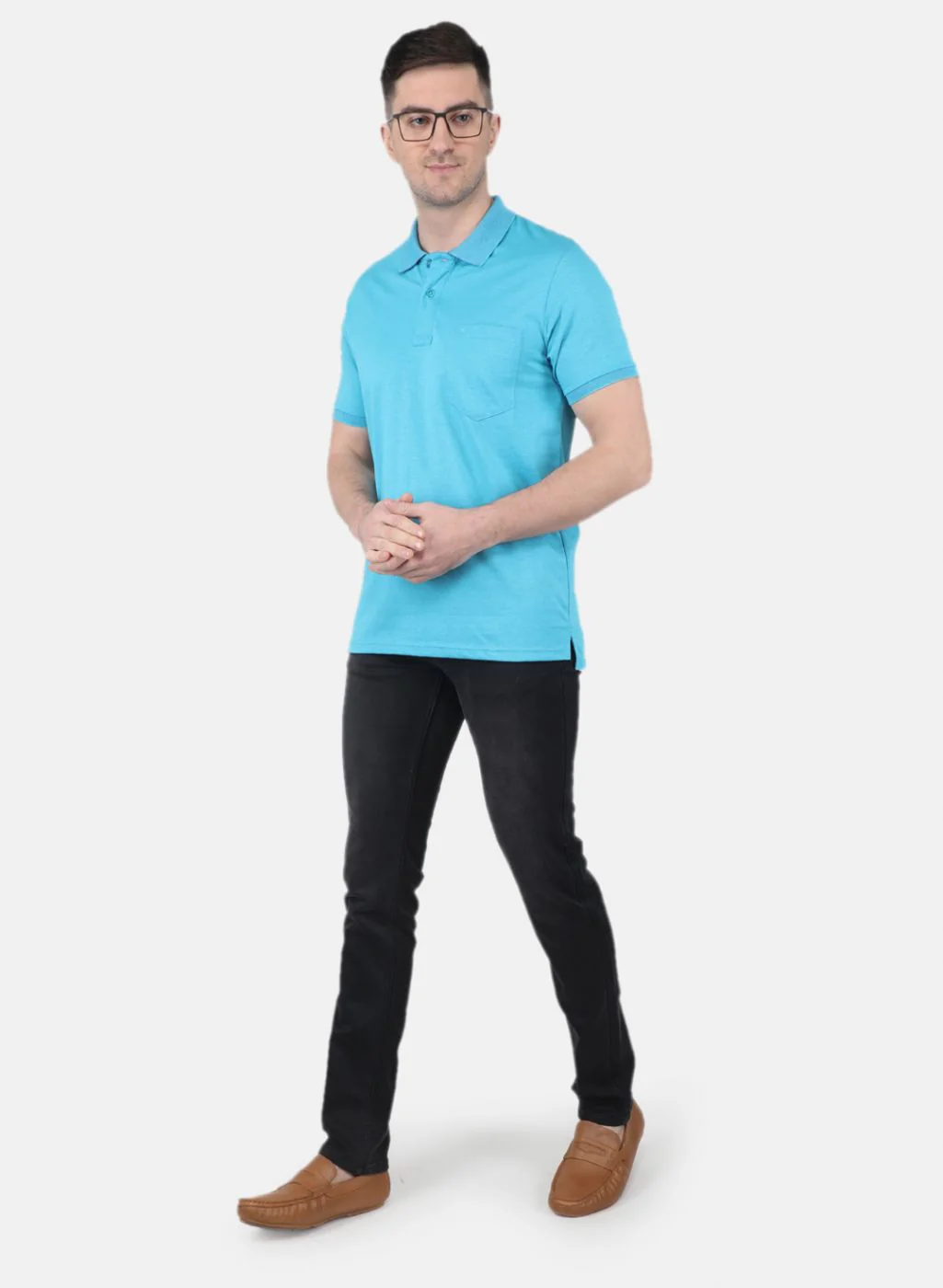 Men Blue Solid T-Shirt - Image 4