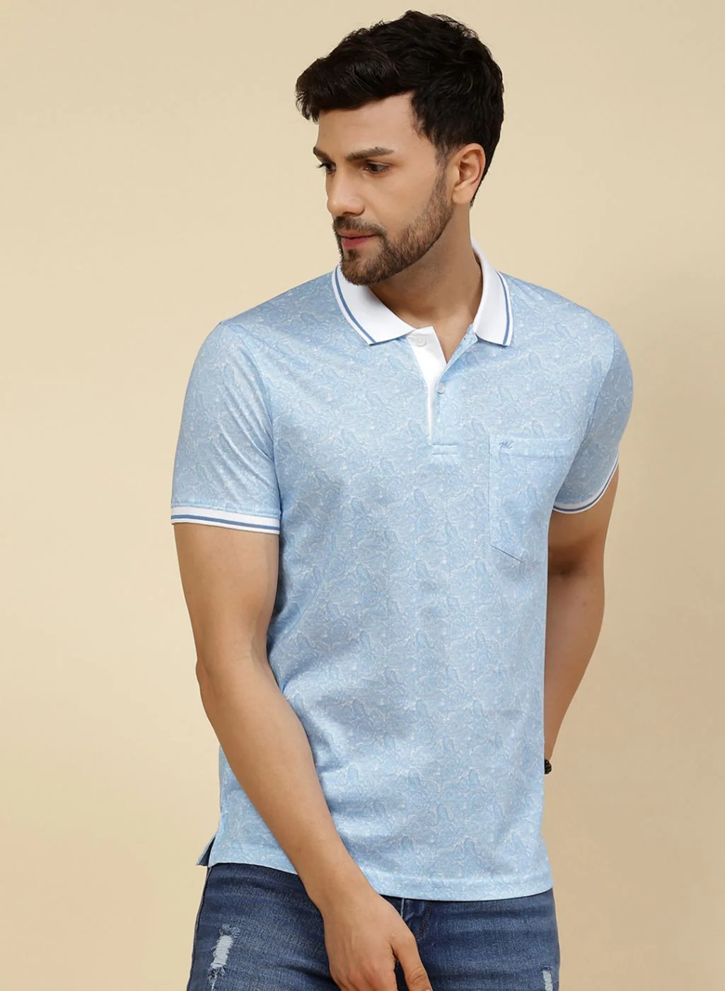 Men Blue Solid T-Shirt - Image 2