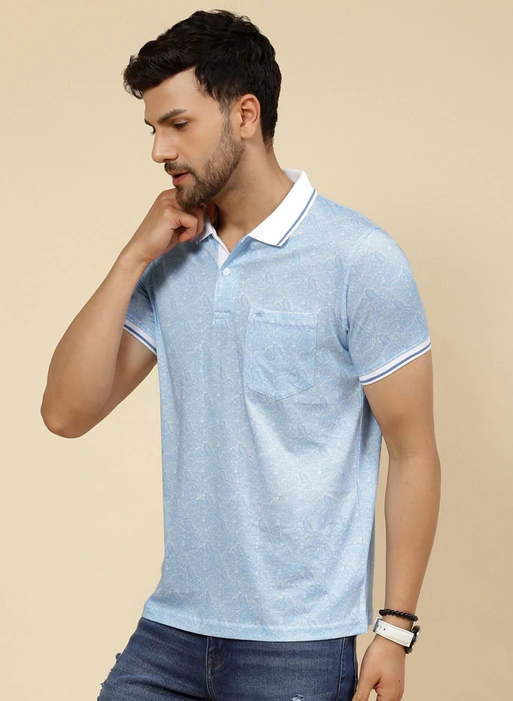 Men Blue Solid T-Shirt - Image 3