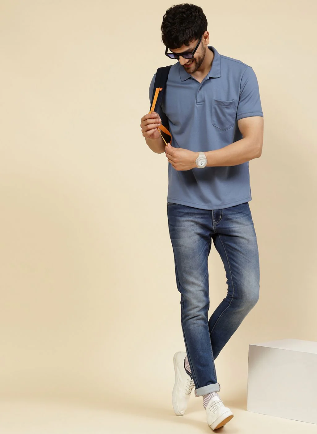 Men Blue Solid T-Shirt - Image 2