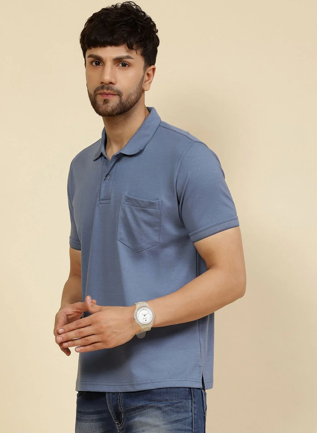 Men Blue Solid T-Shirt - Image 3
