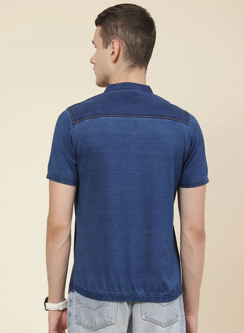 Men Blue Solid T-Shirt - Image 5