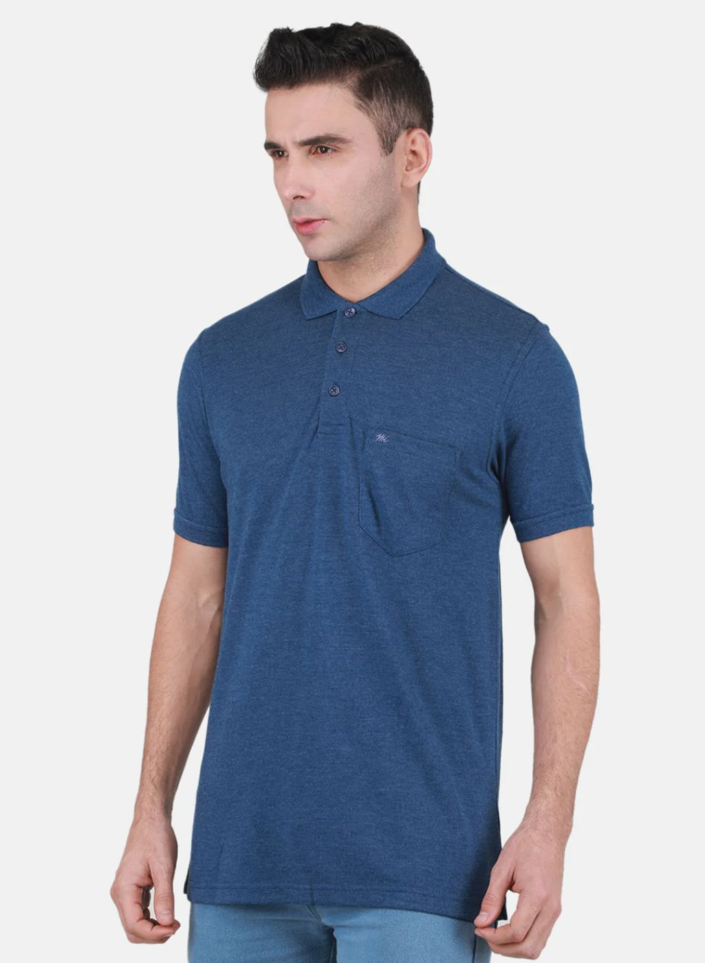 Men Blue Solid T-Shirt - Image 2